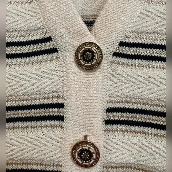St. John Gold White And Black Metallic Striped Cardigan NEW - Picture 3 of 8
